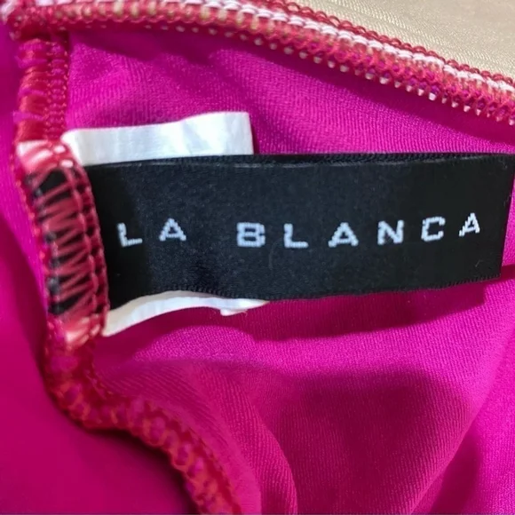LA Blanca Fuchsia Halter Tankini Swim Bathing Suit Top with Gold Trim Si… - Picture 6 of 9